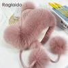 Winter Hats Women Natural Fox Fur Fuffy Warm Fashion Stylish Knitted Pompom Girls Fur Hat
