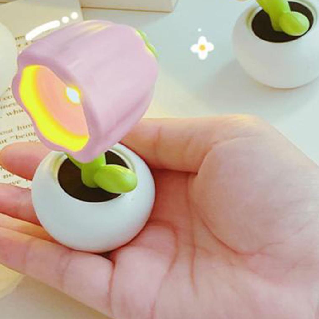 Flower Pot Night Light Small Potted Desk Lamp Adorable Plant Pot Ornament Cute Desktop Decoration