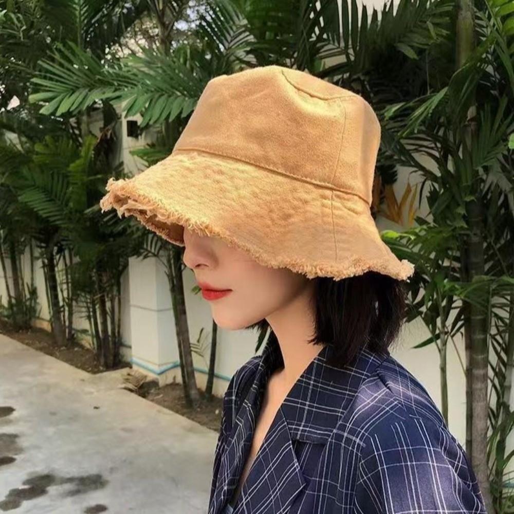 Foldable Thin Bucket Hat Simple Sun Protection Cap Raw Edge Fisherman Hat  Travel
