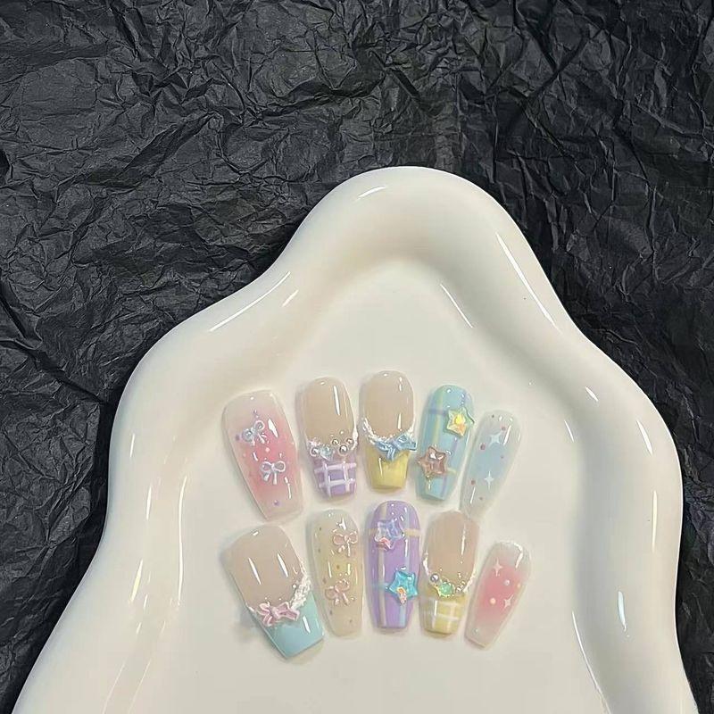 

Детские специальные накладные ногти, которые можно носить, для 12-летней девочки, накладные ногти, наклейки на ногти для 10-летней девочки, длинные наклейки на ногти для девочки Dopamine XS