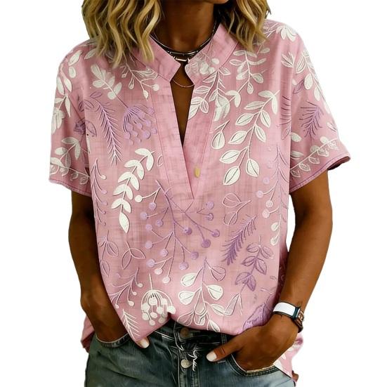 

Women Shirt V-Neck Short Sleeve Loose Fit Pullover Tops 3D Printed Pattern Summer Casual Blouse Daily Wear S E