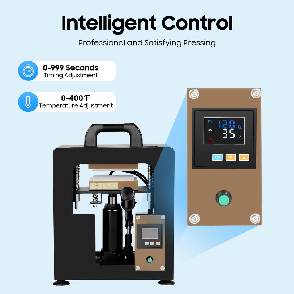 Professional 10T Heat Press Machine 900W 0-999s 0-400℉ for Oil Extraction Rosin PU Textiles DIY Home Shop Use