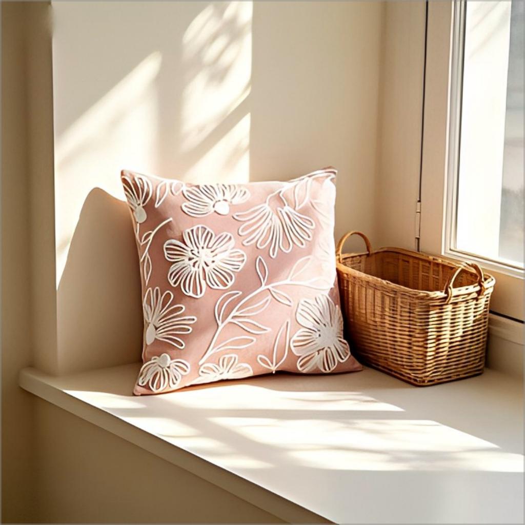 Boho Pink Daisy Floral Throw Pillow Cover Aesthetic Handmade Flower Decorative Cushion Case Forhome Decor