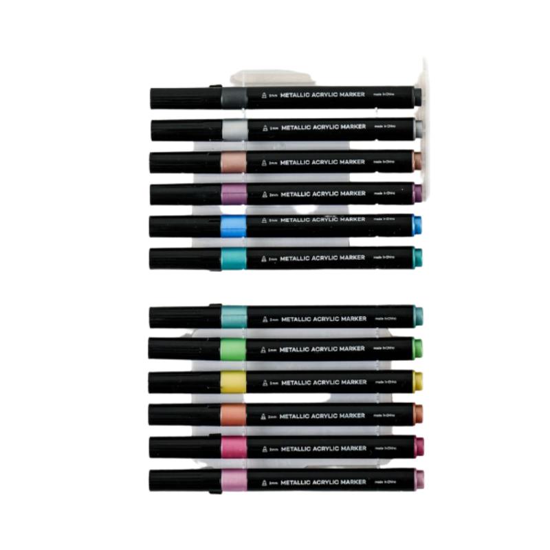 12-Color Metallic Acrylic Marker Set – Premium Shiny Paint Pens for Glass, Canvas, and DIY Crafts