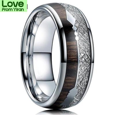 New Fashion Man Stainless Steel Rings Inlay Wood Meteorite Arrow Party Ring Wedding Band For Men Jewelry Decoration