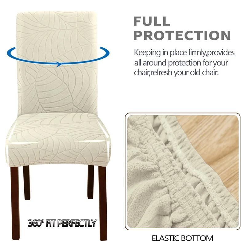 Solid Color Seat Covers 1Pcs Leaf Jacquard Chair Covers Removable Stretch universal Chairs Cover for Dining Room Hotel Banquet