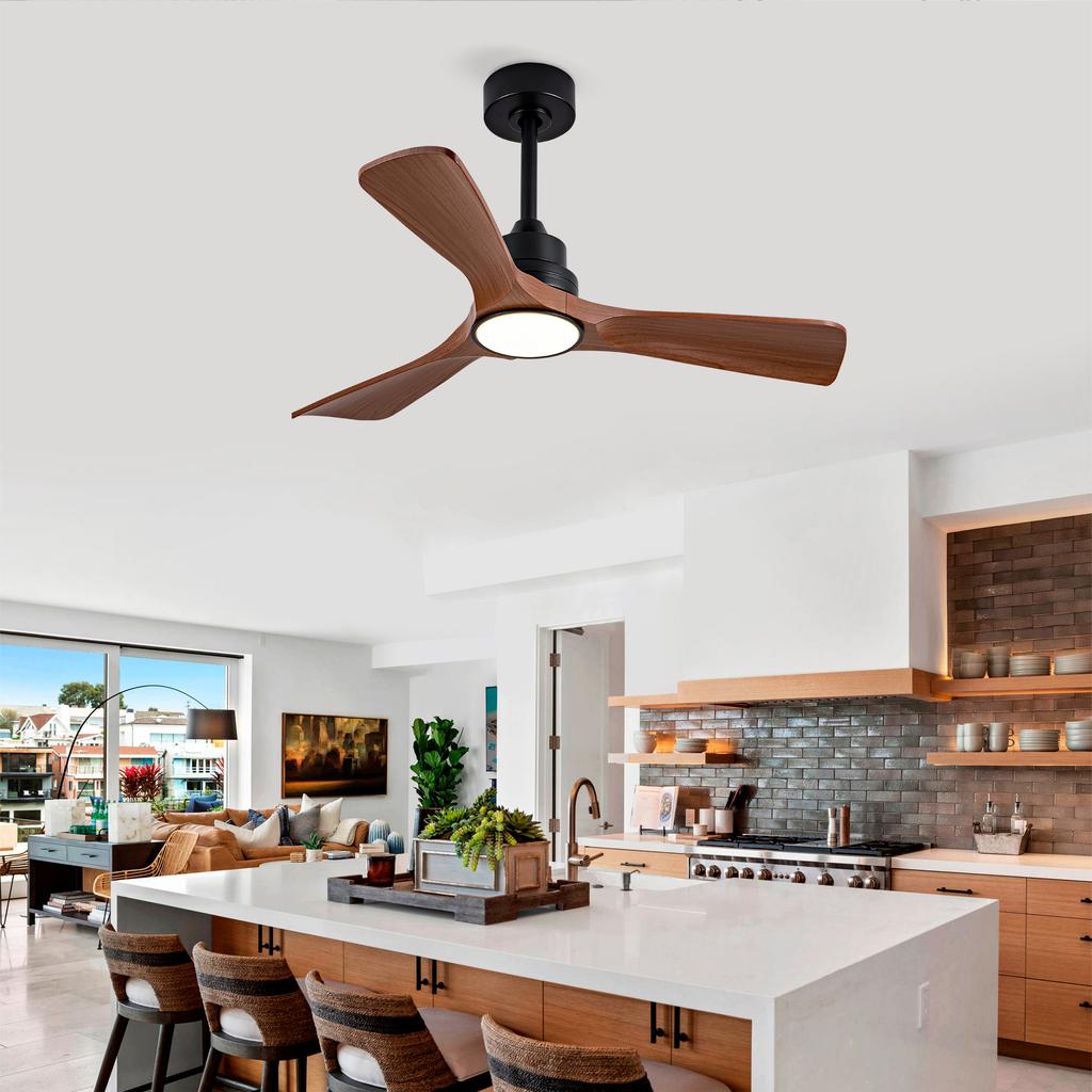 42-Inch Ceiling Fan with Light and Remote Control, Dimmable, Walnut Color, Quiet DC Motor, Indoor and Outdoor, for Patio, Bedroom, Office (no M