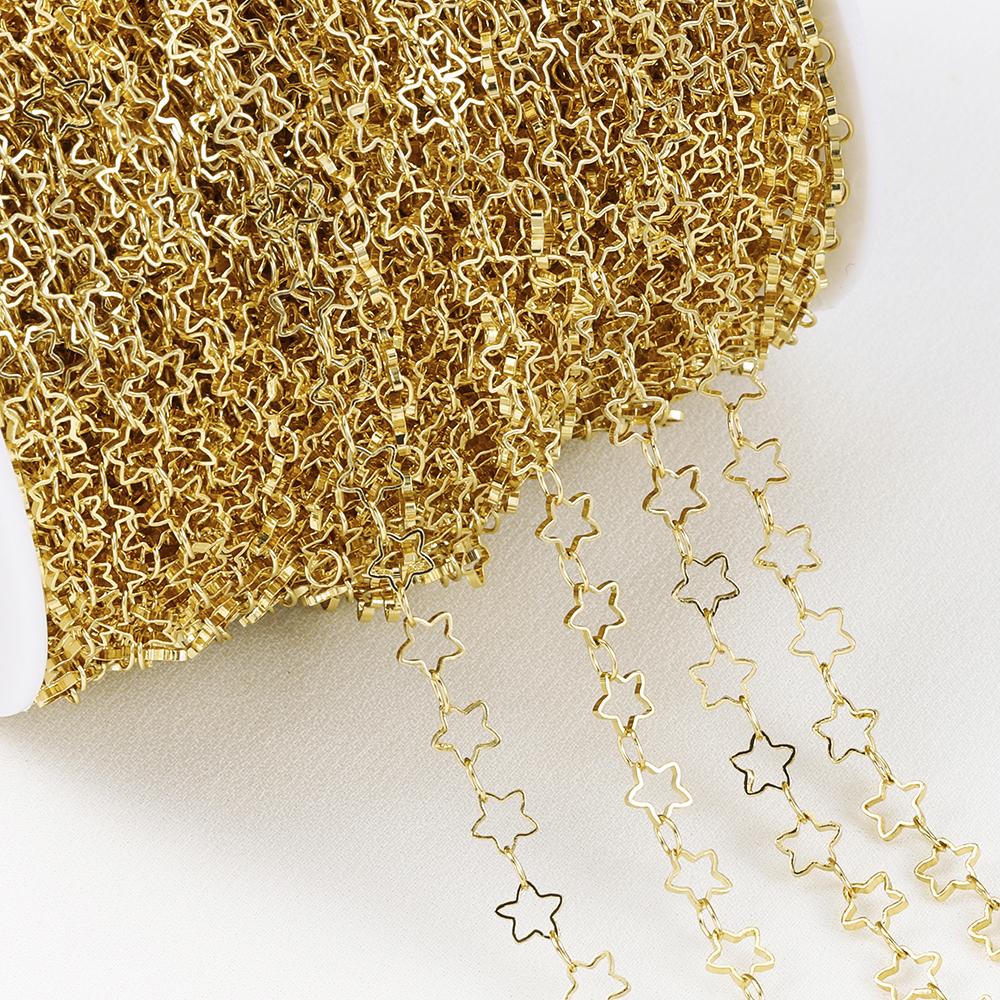 No Fade 1Meter Star Chain Gold Color Chain 5mm Hollow Out Metal Copper Chains for Necklace Jewelry Making Components DIY