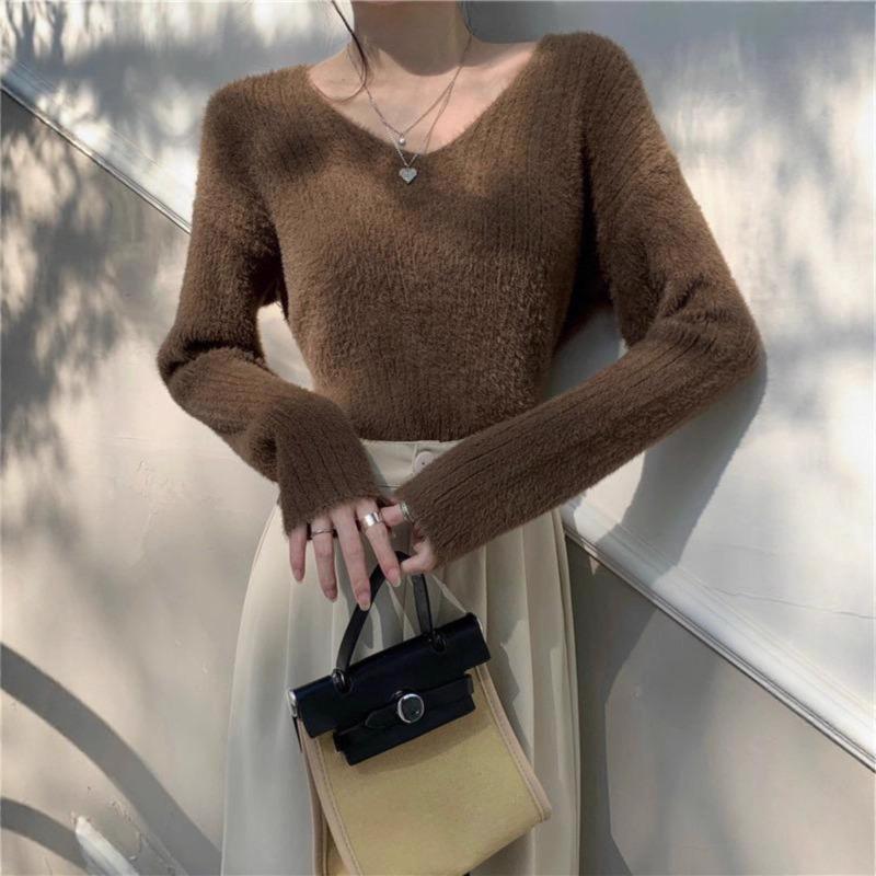 New collar thickened inside knitted sweater autumn and winter women's bottoming shirt pullover top