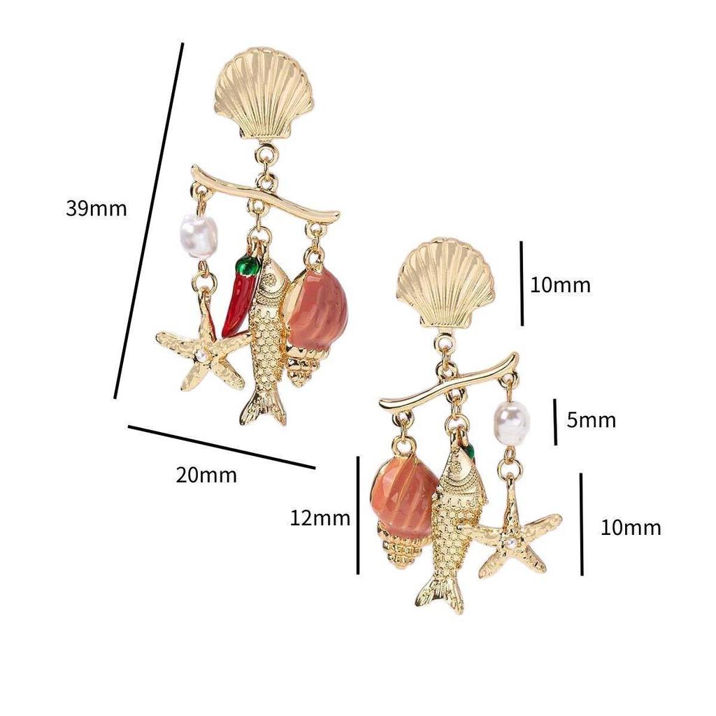Fashion Stainless Steel Ocean Series Conch Shell Fish Earrings Earrings Stud Earrings Gold Plated