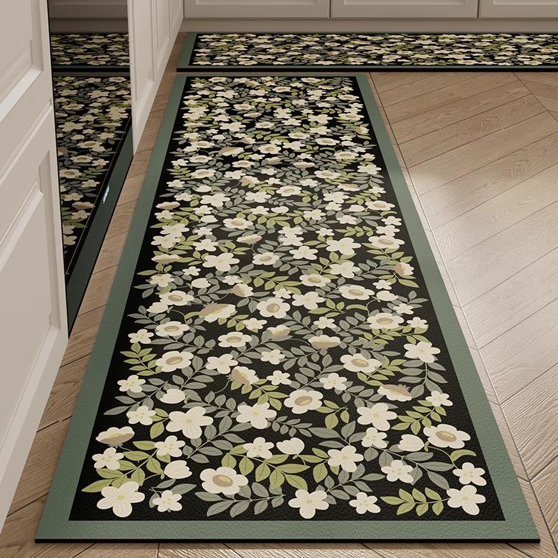 

Кухонный коврик Виниловый ковер ПВХ Водонепроницаемый Нескользящий Кожаный Длинный коврик Маслостойкий Коврики для ног Зеленый Цветок Домашний декор Ковры 1pc 50x80cm