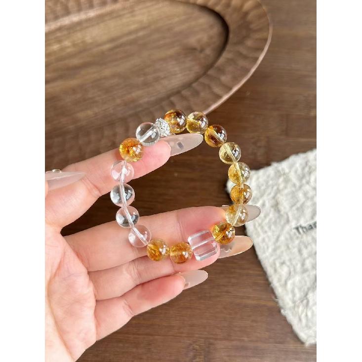 

Get rich overnight natural citrine bracelet for women, fashionable and exquisite yellow citrine crystal bracelet, white crystal bracelet, gift for 10mm Yellow Pagoda Crysta