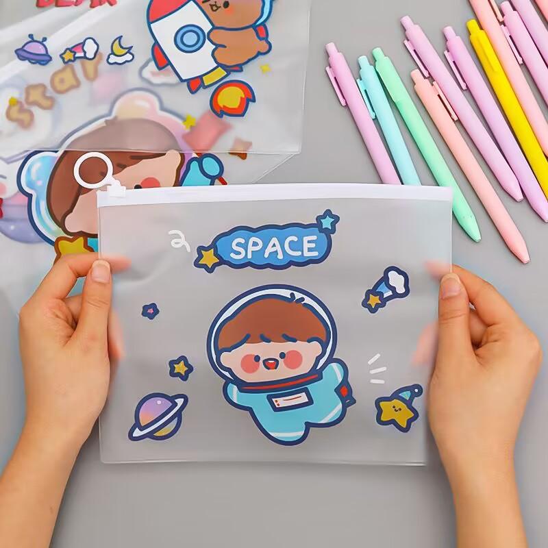 Office School Supplies Cartoon Astronaut File Student Transparent Waterproof Test Paper Bag Zipper Kawai Stationery Pencil Bag