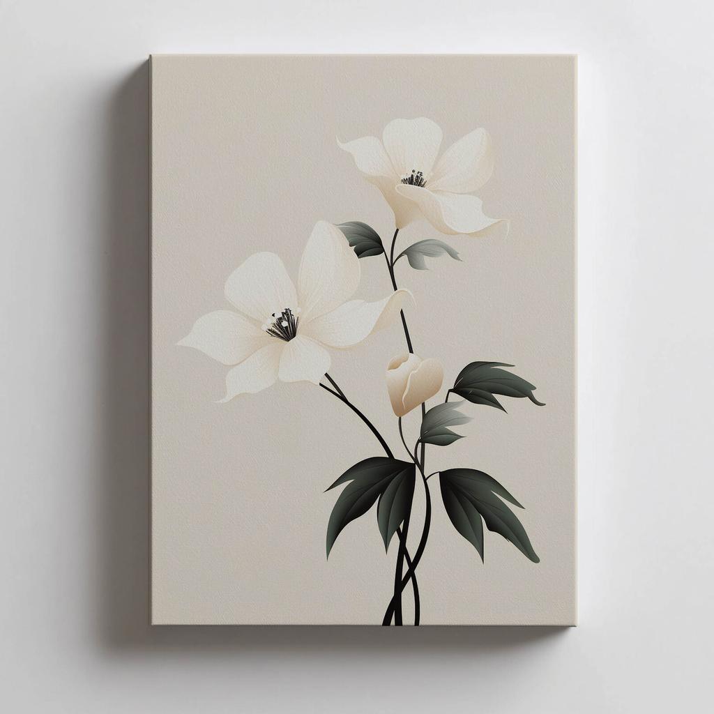 White Elegance - Minimalist Floral Poster White Elegance - Minimalist Floral Poster, 40X50 Cm, Frameless, Matte Paper 230 Gsm
