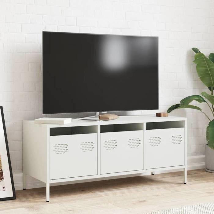 VidaXL Meuble TV blanc 101,5x39x43,5 cm acier laminé à froid, support TV, buffet TV, armoire hifi, banc TV, armoire en 851231