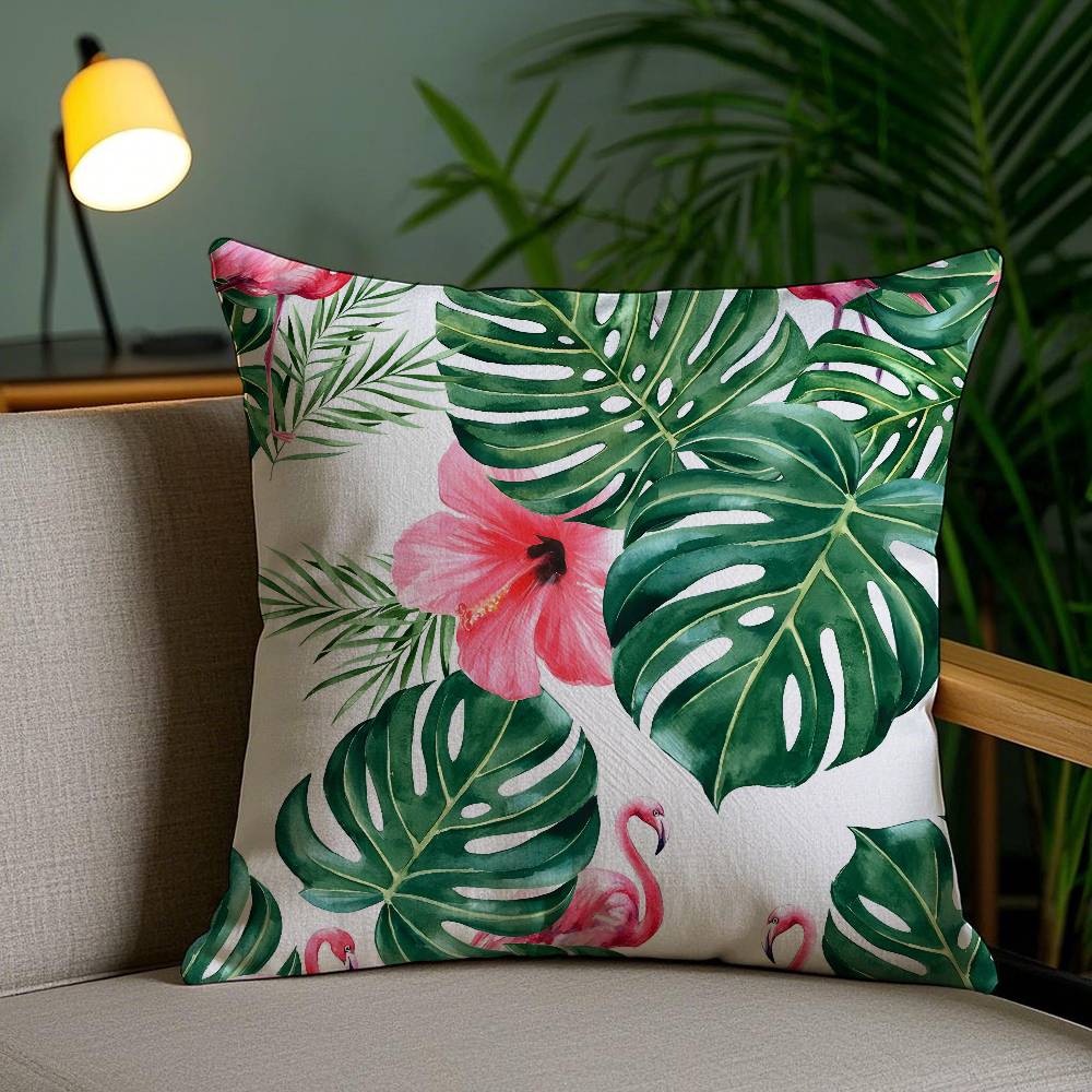 Tropical Leaves Series Pillow Case Home Dorm Chair Back Short Plush Double-sided Printing Office Nap Time Cushion Cover