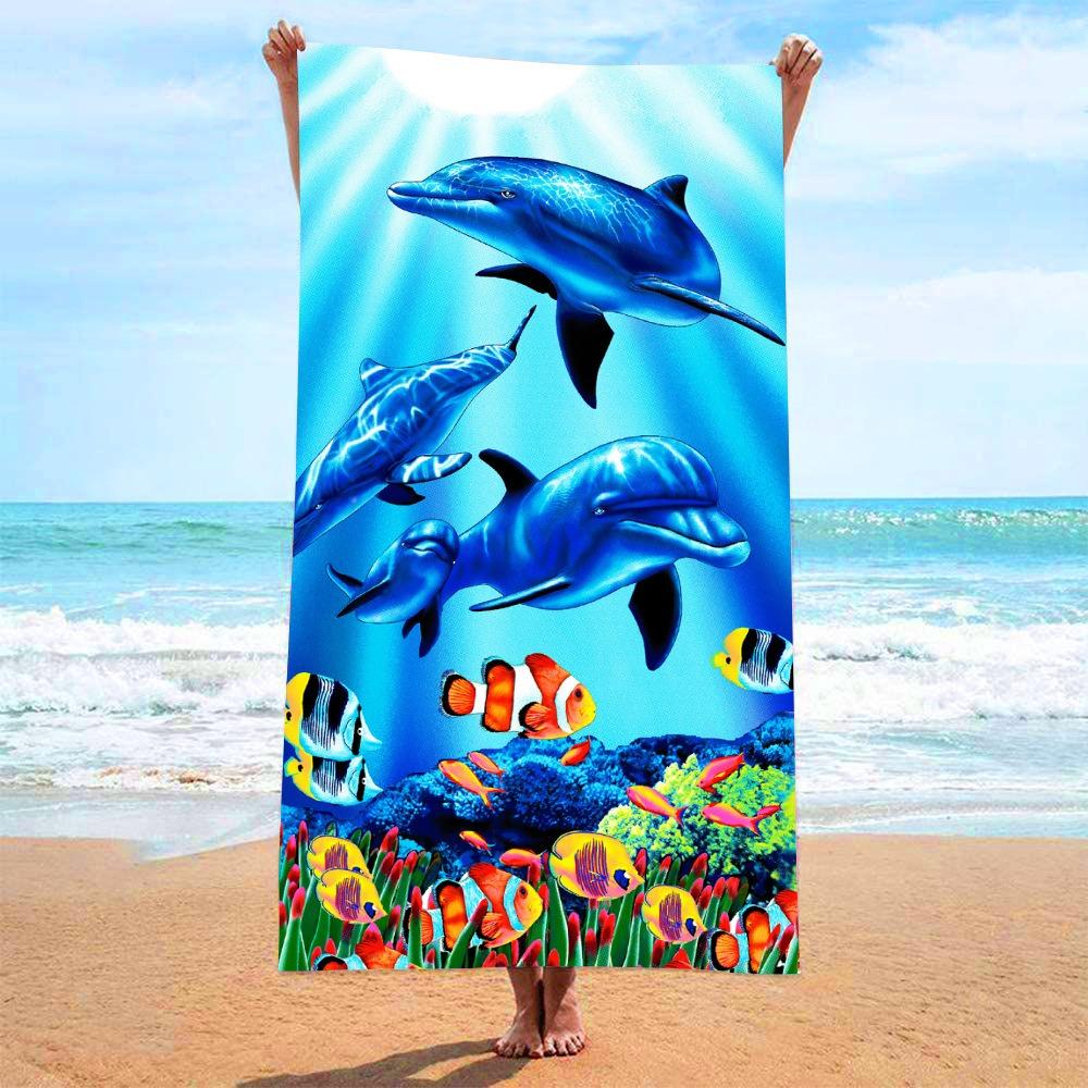 Large Ocean Scenery Beach Towel Polyester Quick Dry Sandproof Bath Towels Tropical Palm Tree Summer Outdoor Pool Travel Blanket