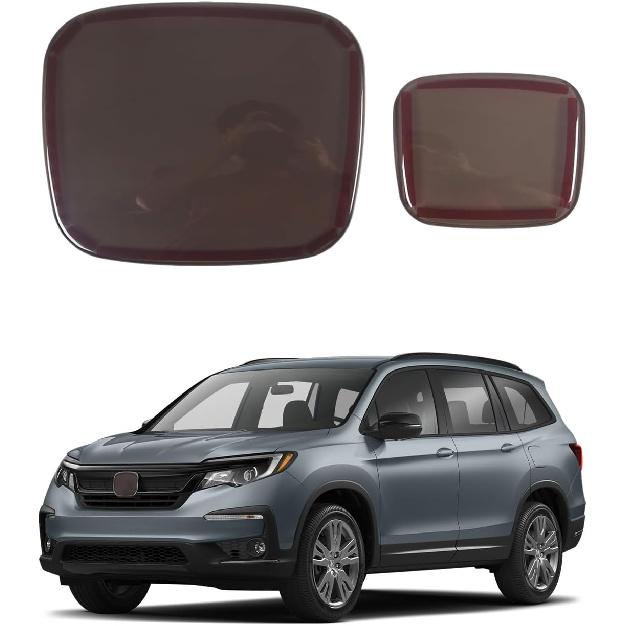 

Front Grille Rear Tailgate Emblem Cover Compatible with Honda Pilot 2019-2022/ Passport 2019-2025, Smoked Front Rear Emblem Badge Logo Cover Trim Black, Orange