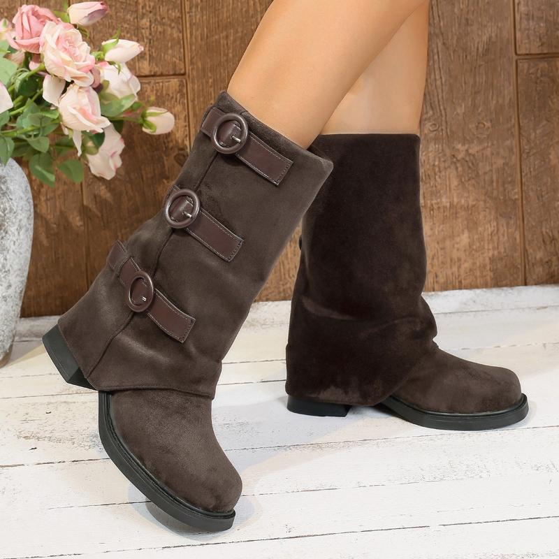 

Belt Buckle Thick Heel Mid Leg Boots for Women in Autumn Winter New Style Pants Leg Western Boots Fashionable Plus Size Shoes 43