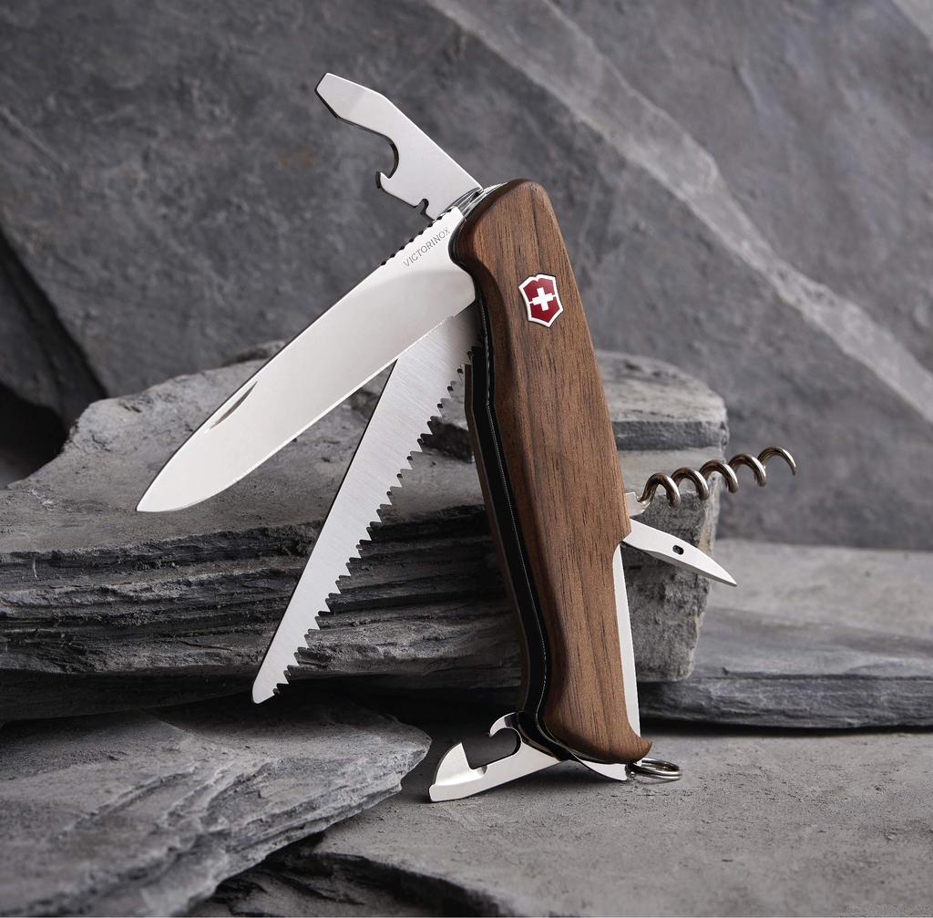 VICTORINOX Ranger Wood 55 Swiss Army Knife Knife Outdoor Large Blade with Lock Includes Drilling Swiss Made with 10 Functions Compact Disaster