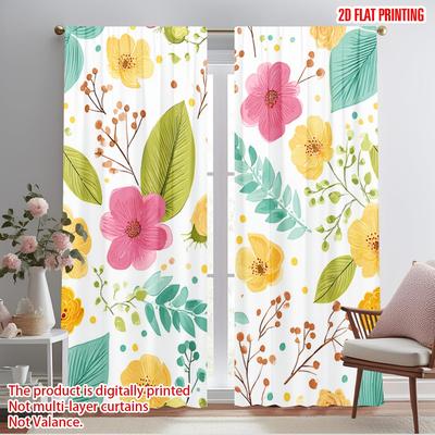 2pcs,2D Plane Printing Curtains Digital Printed Colorful Floral Delight Versatile Durable Polyester (without Rod) Outdoor