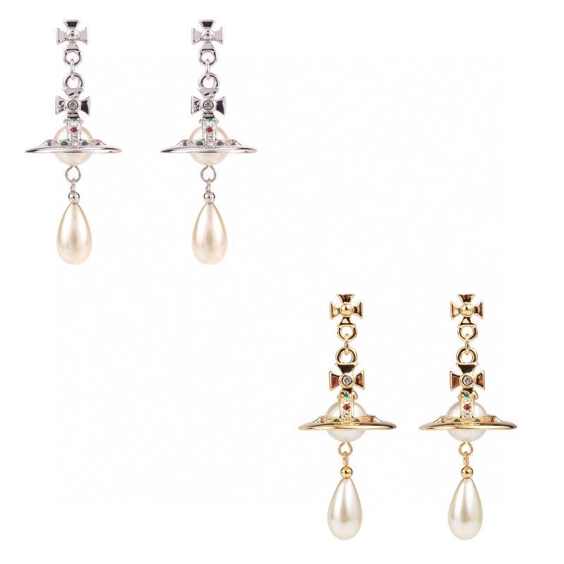 Earrings Pearl Westwood Saturn Retro Jewelry Women Gifts Diamond Color