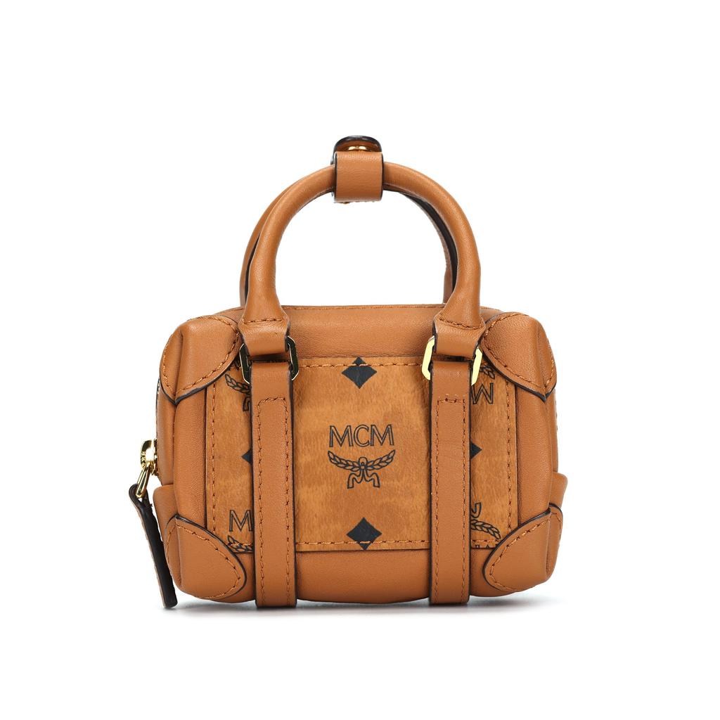 MCM Cognac Visetos Monogram Mini Crossbody Bag with Top Handle & Detachable Strap for Daily & Casual Use