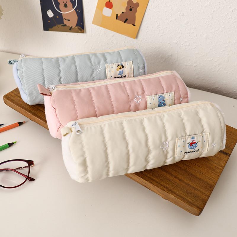 Style Large Capacity Pencil Case With Plush Snowman Design For Students And Office Use