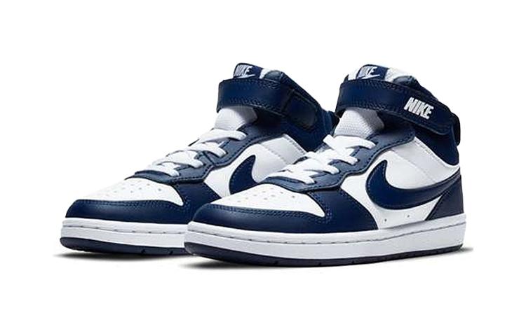 Nike Court Borough Mid 2 Cow Leather Mid top Kids' Skateboarding Shoes White Blue Children Aged 3 7 Years Old CD7783-107
