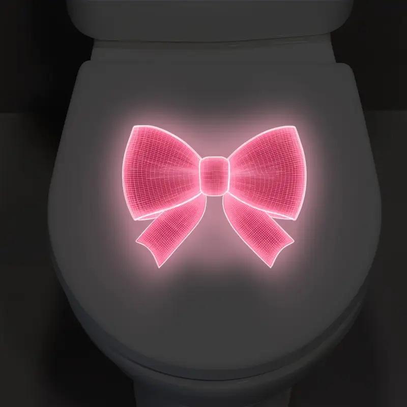 Glow-In-The-Dark Toilet Decoration Decals Luminous Toilet Seat Cover Sticker Pink Bowknot Design Pvc Toilet Lid Wall Decoration