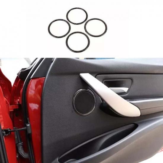 For BMW 3-4 Series Real Carbon Fiber 13-19 Inner Door Speaker Ring Horn Cover 4*