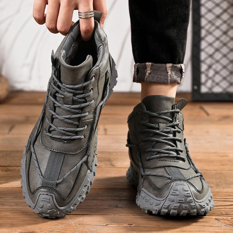 38-46 Übergröße Herren Handgefertigtes Muster Leder Bequeme Weiche Socke Stiefeletten Herbst Winter Herrenstiefel Handgefertigter Lederschuh