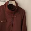 VONDA Autumn Spring Women Stand Collar Button Long Sleeve Casual Loose Short Jacket Gargo Thin Coats