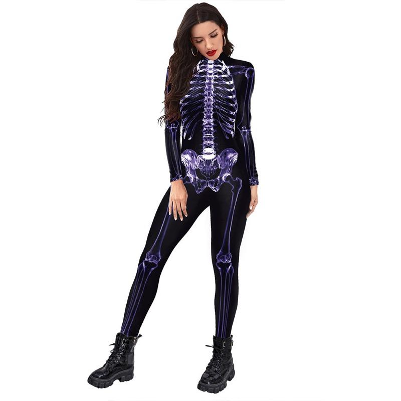 New Halloween funny skeleton print stage costume men's and women's one-piece costumes