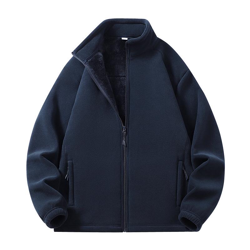 Autumn/Winter Fleece Couple's Jacket: Velvet-Thickened, Warm, Stand Collar, Pure Color Outerwear