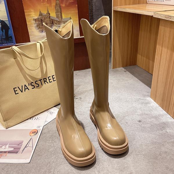 

Обувь Женские сапоги на плоском каблуке Осенние сапоги - Женские с круглым носком Роскошные дизайнерские сабо на молнии на платформе Рок-женские туфли выше колена 40 коричневый