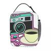 Camera And Coffee Pattern Insulated Lunch Bag for Women Children Portable Food Boxes Thermal Lunch Box Tote
