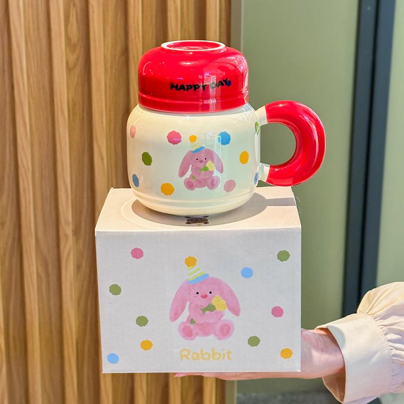 Milk fufu cute bear kettle large capacity ceramic mug with lid spoon couple coffee cup female birthday gift