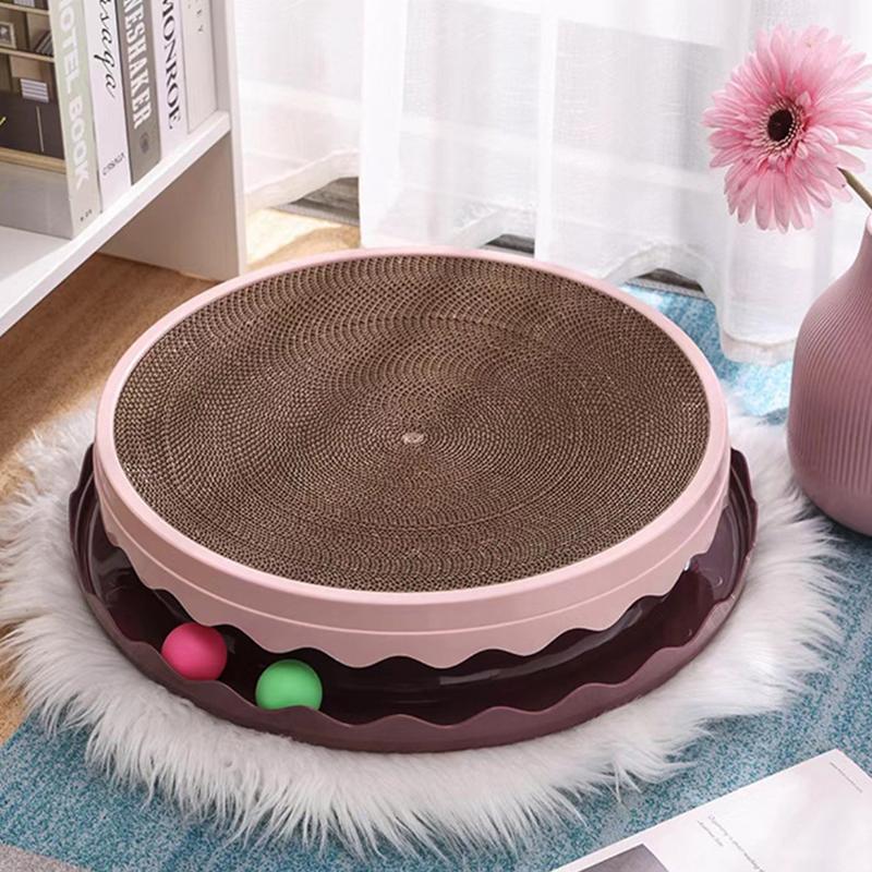 Cat Scratcher Toy PET Resin Double Layer Wearproof Large Space Cat Scratching Board Toy with Multiple Balls M Pink
