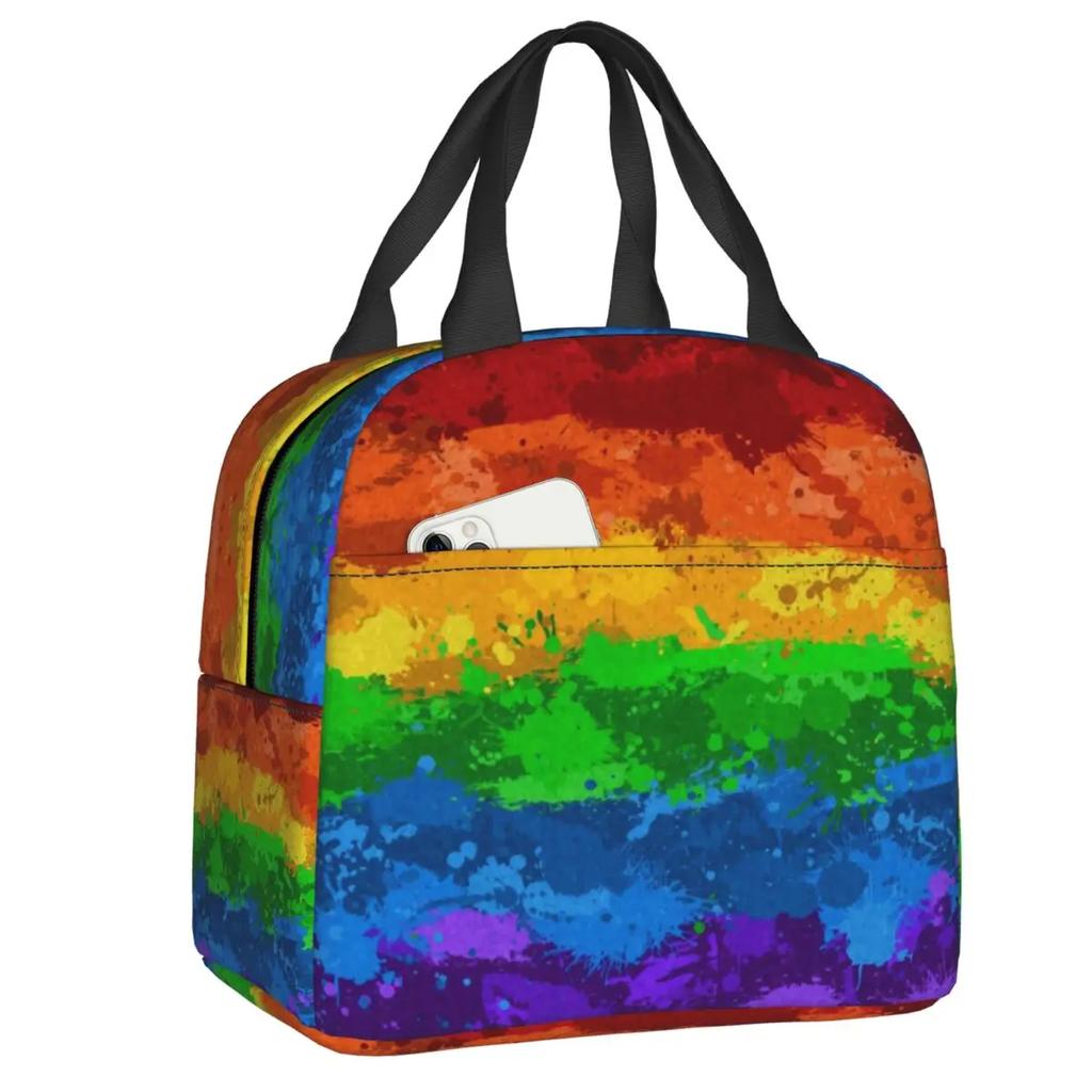 Gay Pride Flag Drip Design Insulated Lunch Bag Women Resuable LGBT Rainbow Lesbian Thermal Cooler Lunch Box Office Picnic Travel