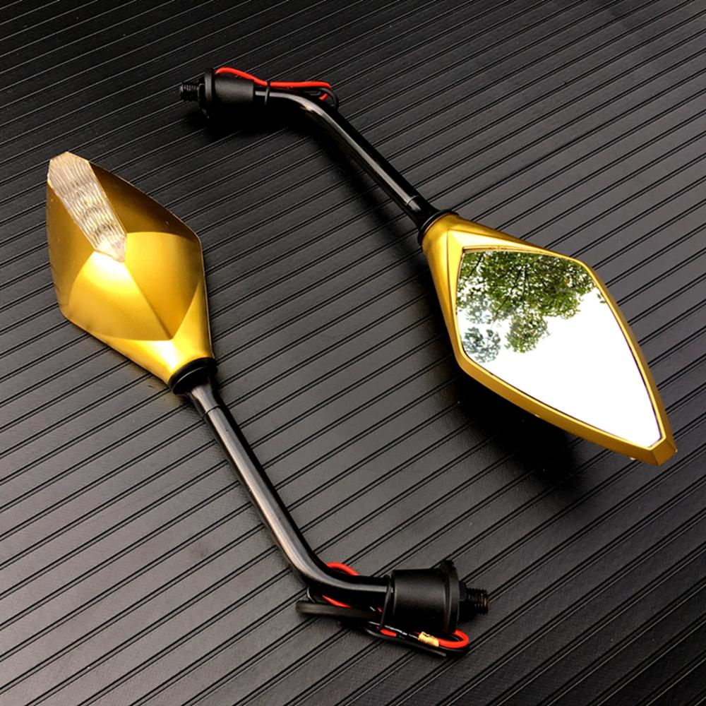 2Pcs/Pair Motorcycle LED Turn Signals Rearview Mirror Scooter E-Bike Rear View Mirrors Back Side Convex Mirror