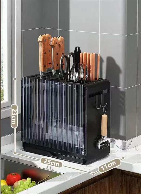 Knife Holder Multi-function Utensil Stand Knife Block Drainer Storage Box Spoon Fork Kitchen Organizer Rack for Cutlery Utensil