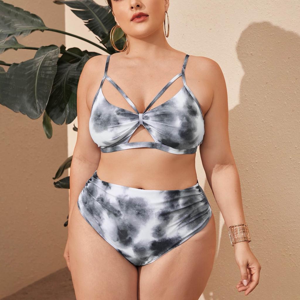 Tie Dyed Gradient Sexy Hollow Out High Waist Split Large Size Swimsuit Female