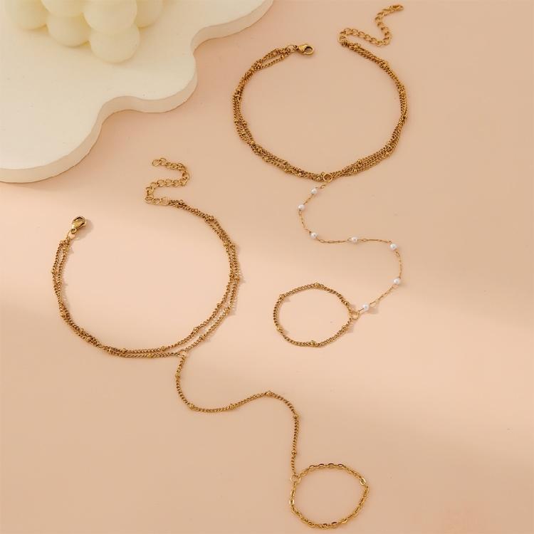 Hand Chain Bracelet with Rings Hand Chain Bracelet with Finger Rings Adjustable Chain Bracelet Hand Jewelry for Women