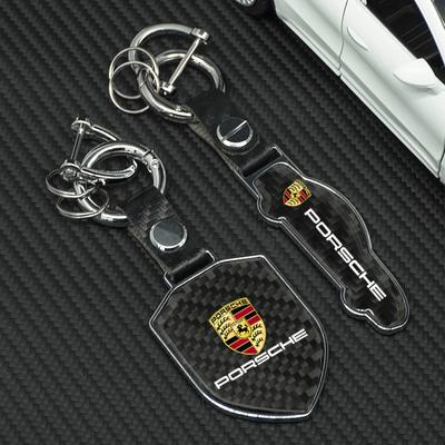 Car Pendant Key Holder Carbon Fiber Keychain Key Ring For Porsche Cayenne Macan 911 718 Taycan Panamera Boxster Cayman Accessory