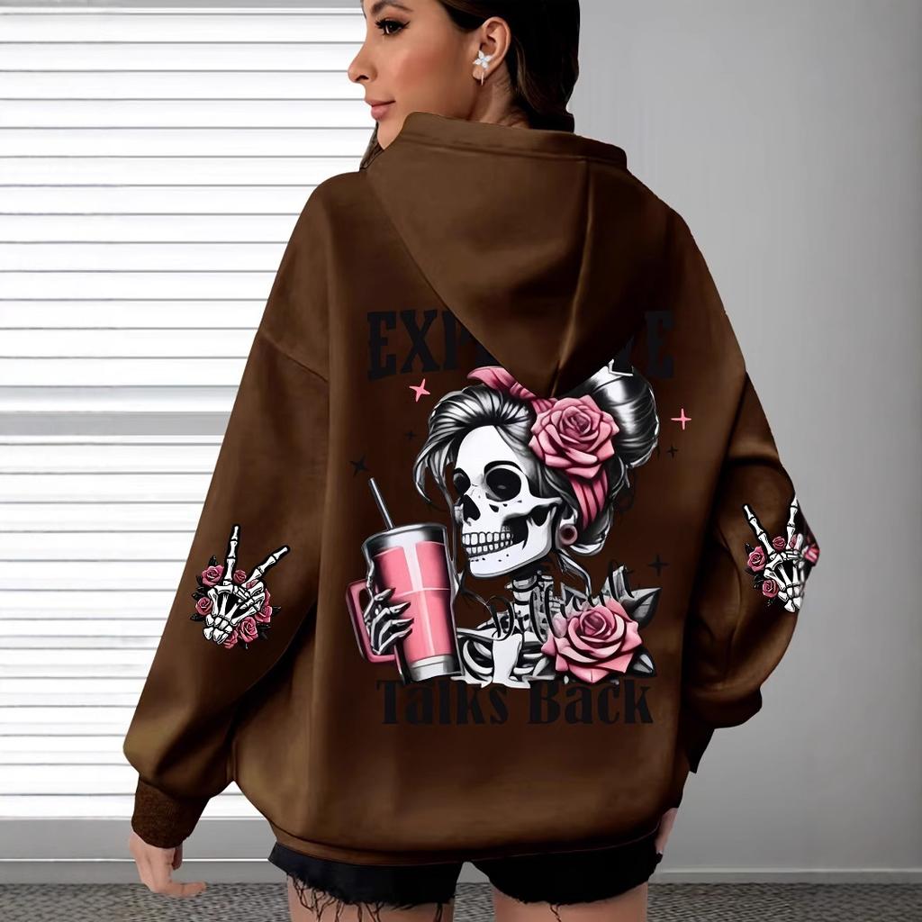 Europe and the United States popular autumn and winter large size sweatshirt printed skull hoodie long sleeve hooded European size sweater