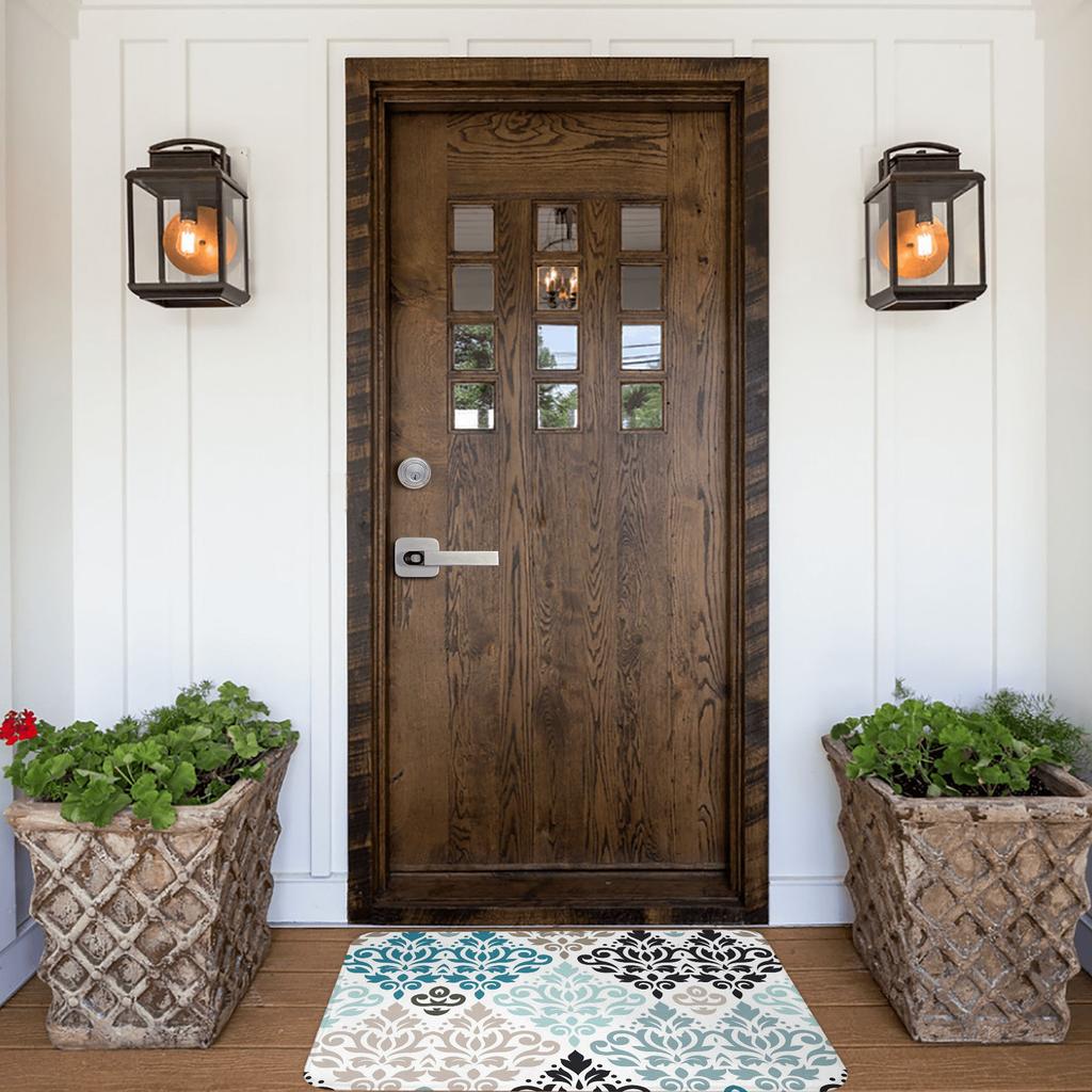 Scroll Damask Pattern Teals Browns White Anti-slip Doormat Floor Mat  Carpet Rug for Kitchen Entrance Home Balcony Footpad Mats