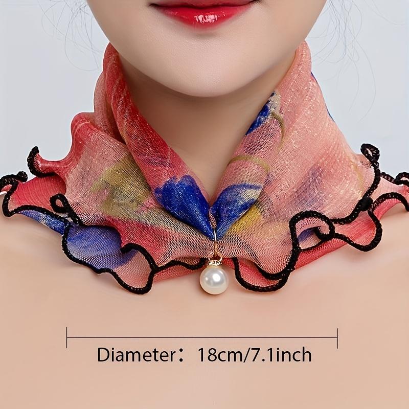 Faux Pearl Pendant Yarn Scarf Fashion Neck Protection Mesh Scarf Elastic Pullover Breathable Neck Scarf For Women