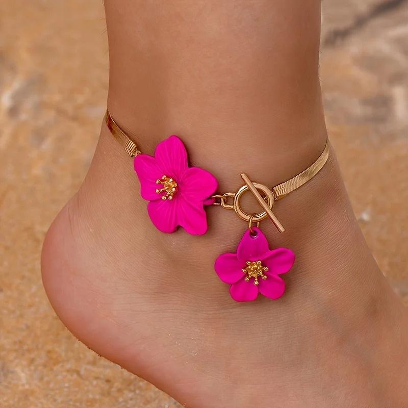 Fashion White Flower Pendant Anklet For Women Elegant Snake Bone Chain Chain Foot Chain Summer Party Jewelry Gifts