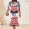 Women Plus Size Printed Round Neck Batwing Sleeve Ruffle Hem Top Fishtail Skirt Two Piece Set